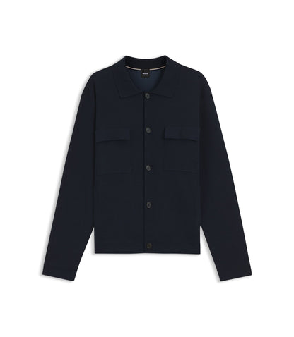 Boss Regular Fit Overshirt In Cotton Dark Blue