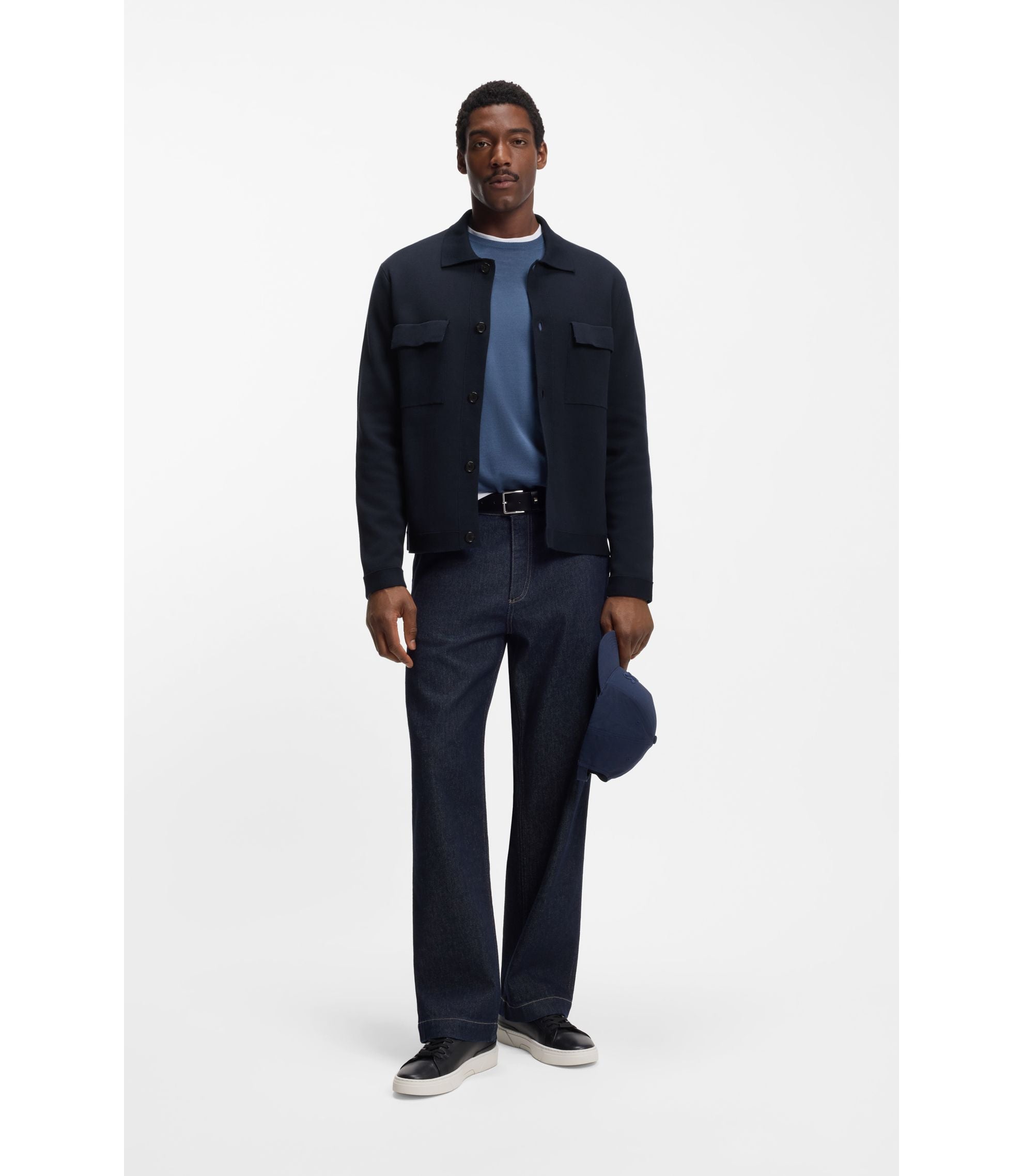 Boss Regular Fit Overshirt In Cotton Dark Blue