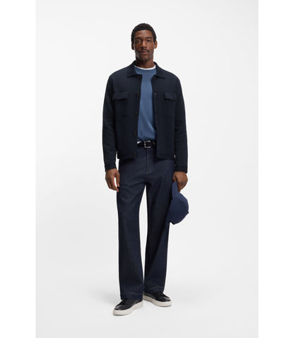 Boss Regular Fit Overshirt In Cotton Dark Blue