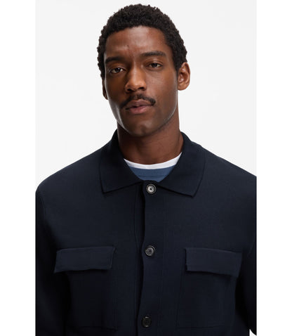Boss Regular Fit Overshirt In Cotton Dark Blue