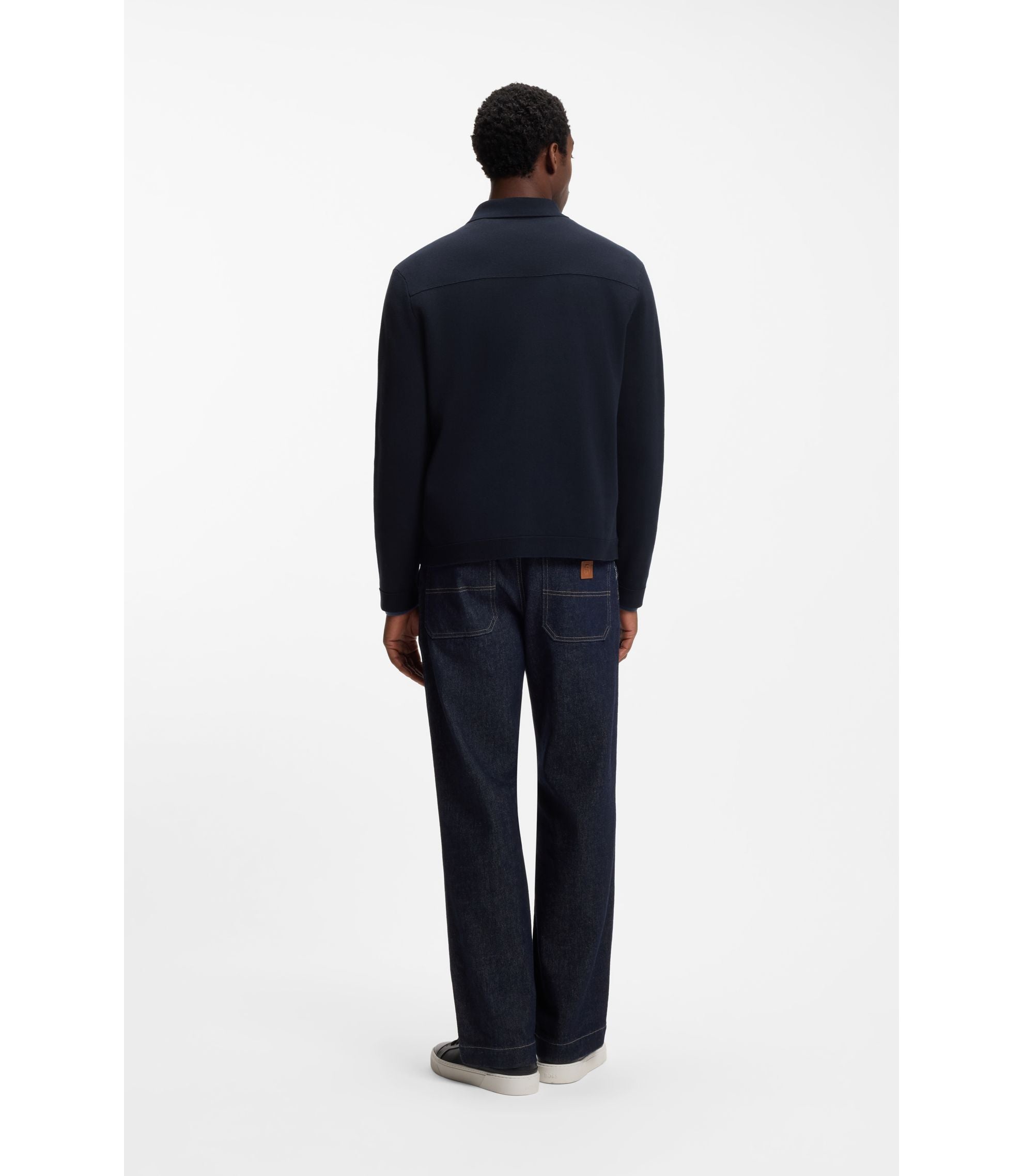 Boss Regular Fit Overshirt In Cotton Dark Blue