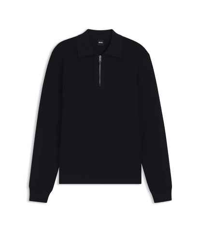Boss Zip Collar Sweater In Virgin Wool Dark Blue