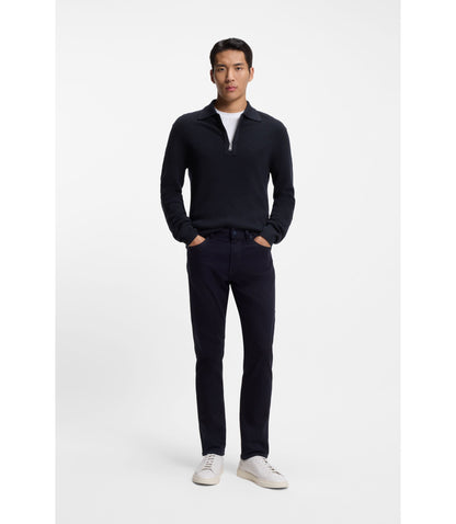 Boss Zip Collar Sweater In Virgin Wool Dark Blue