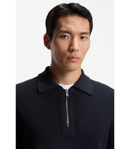 Boss Zip Collar Sweater In Virgin Wool Dark Blue