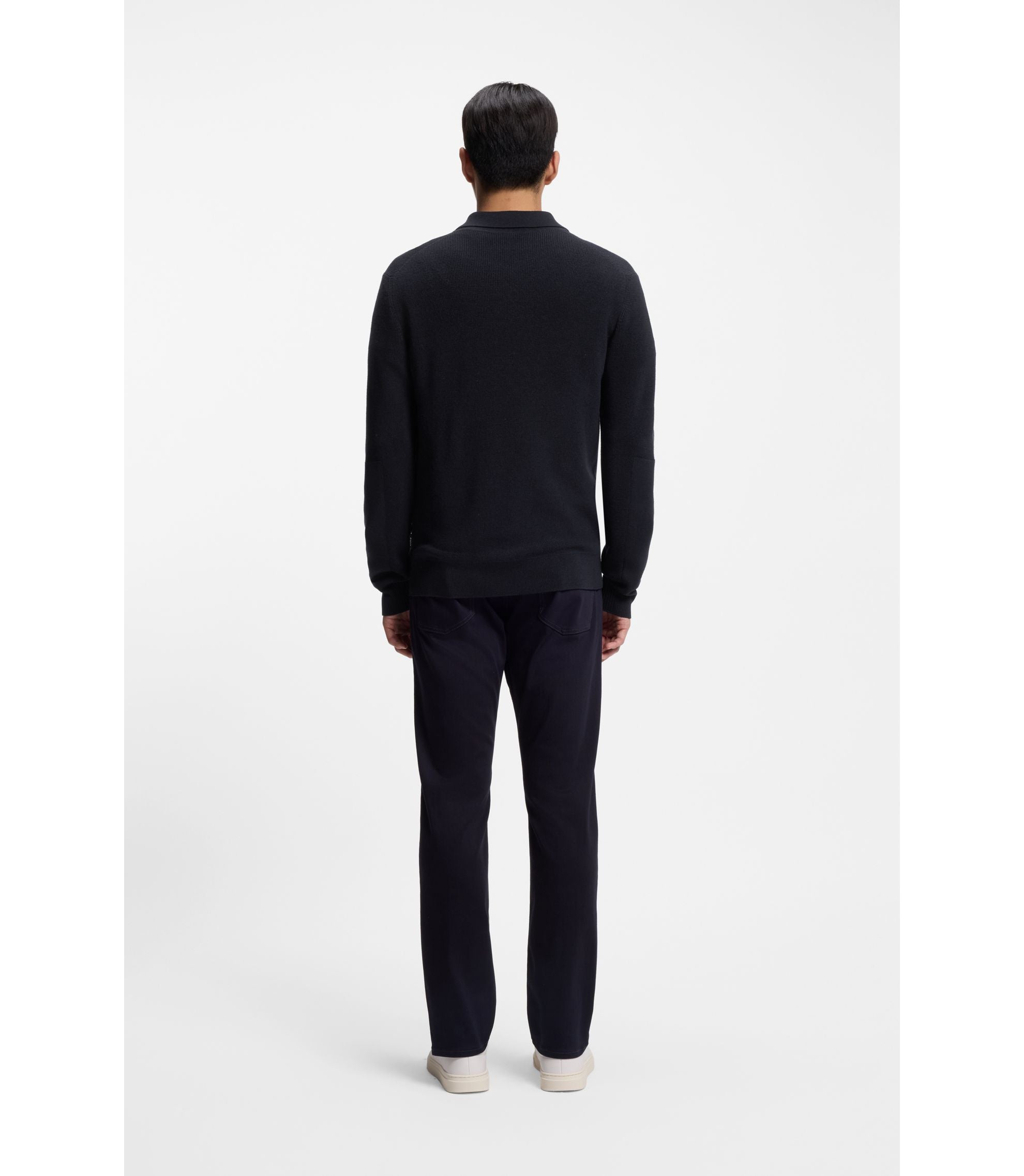 Boss Zip Collar Sweater In Virgin Wool Dark Blue