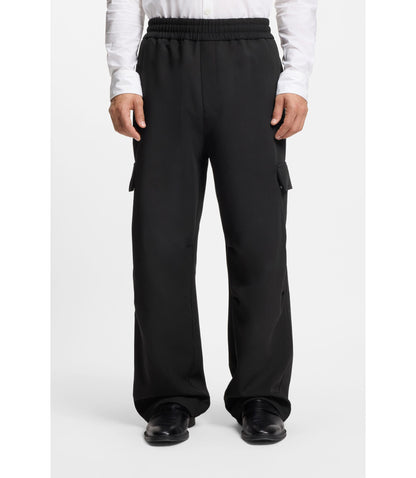 Hugo Relaxed Fit Trousers With Cargo Pockets Black