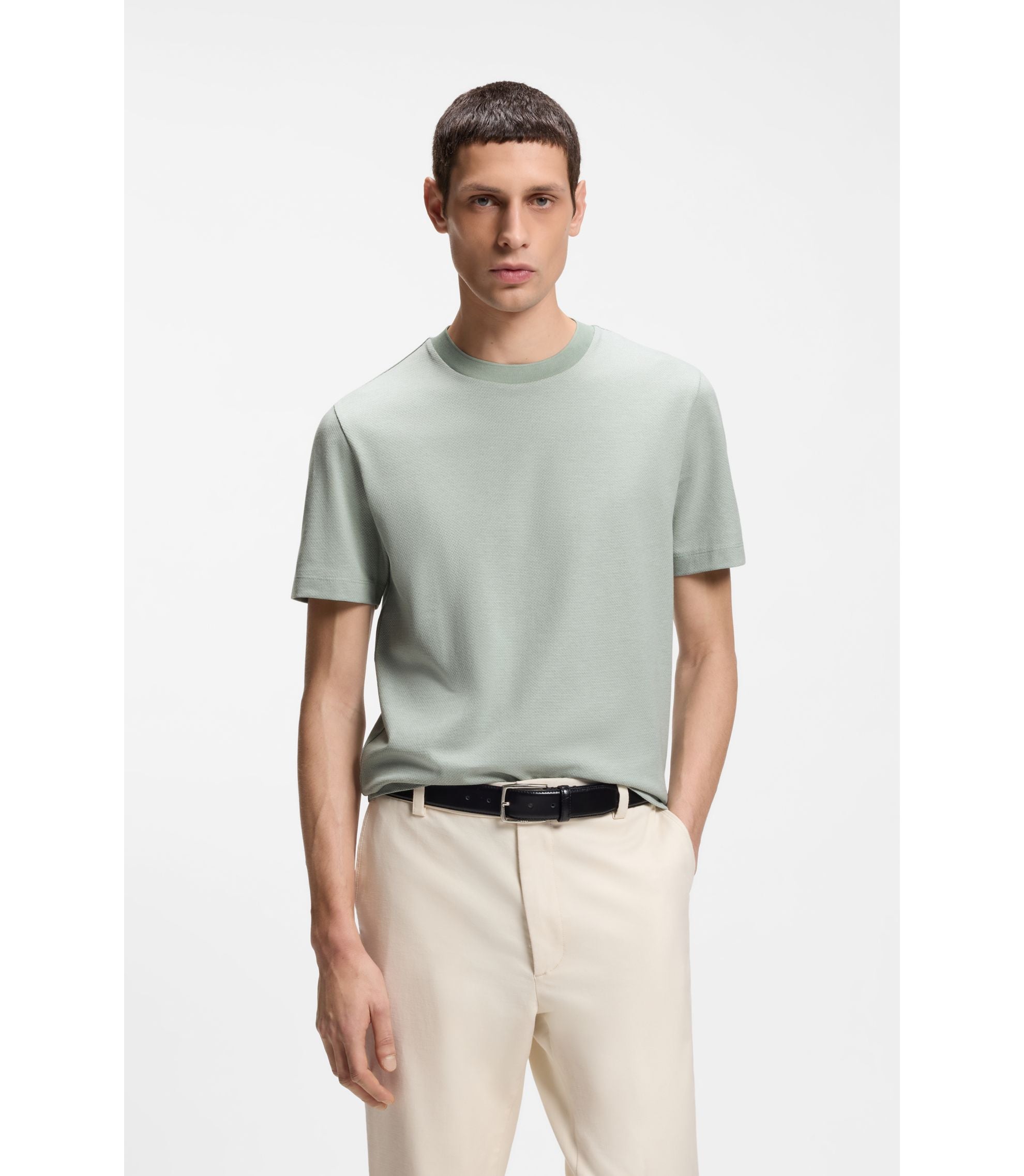 Boss Bubble Structure T Shirt In Cotton Light Green