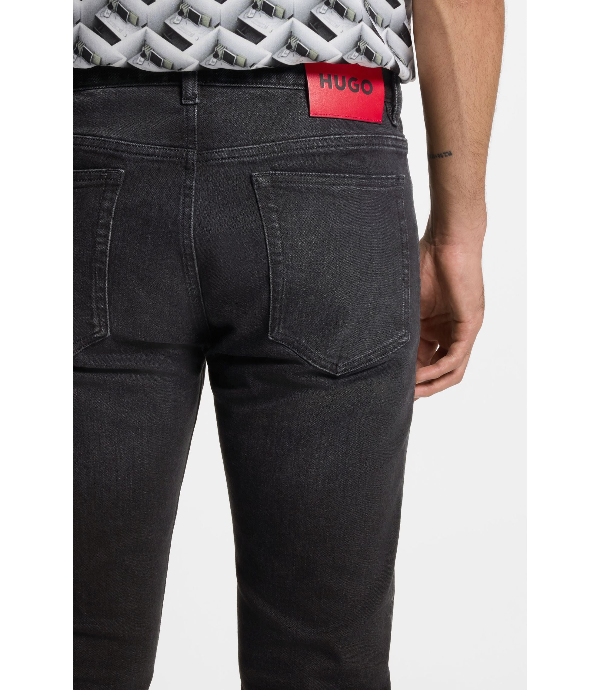 Hugo Black Slim Fit Jeans In Stretch Denim Dark Grey