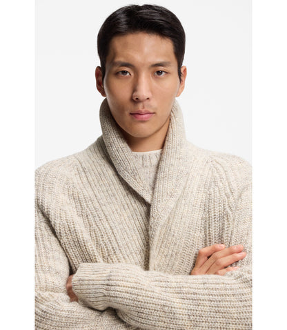 Boss Knitted Cardigan In Cashmere And Wool White