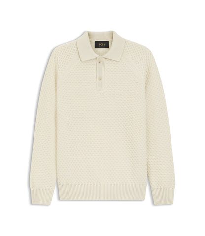 Boss Polo Collar Sweater In Cashmere White
