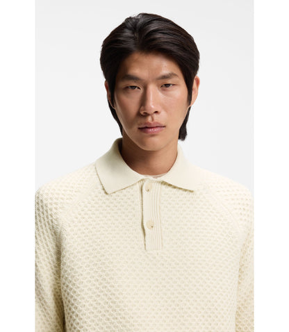 Boss Polo Collar Sweater In Cashmere White