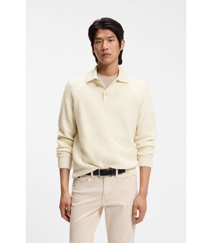 Boss Polo Collar Sweater In Cashmere White