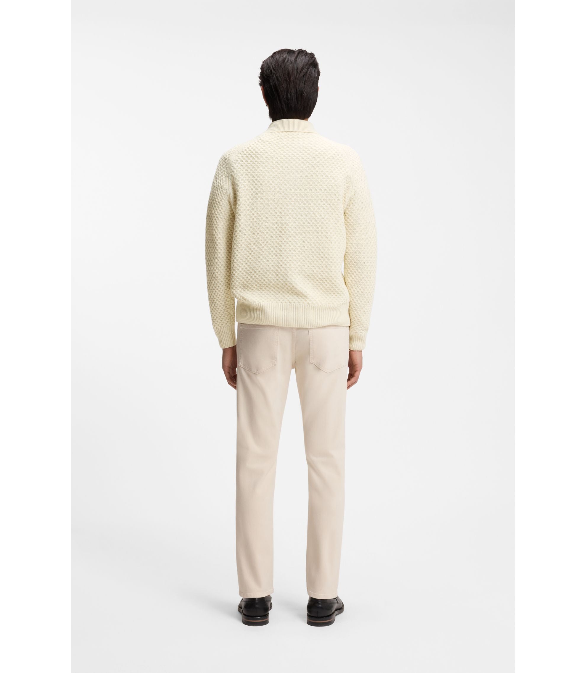 Boss Polo Collar Sweater In Cashmere White