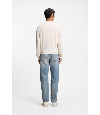 Boss Knitted Silk Sweater With Johnny Collar White