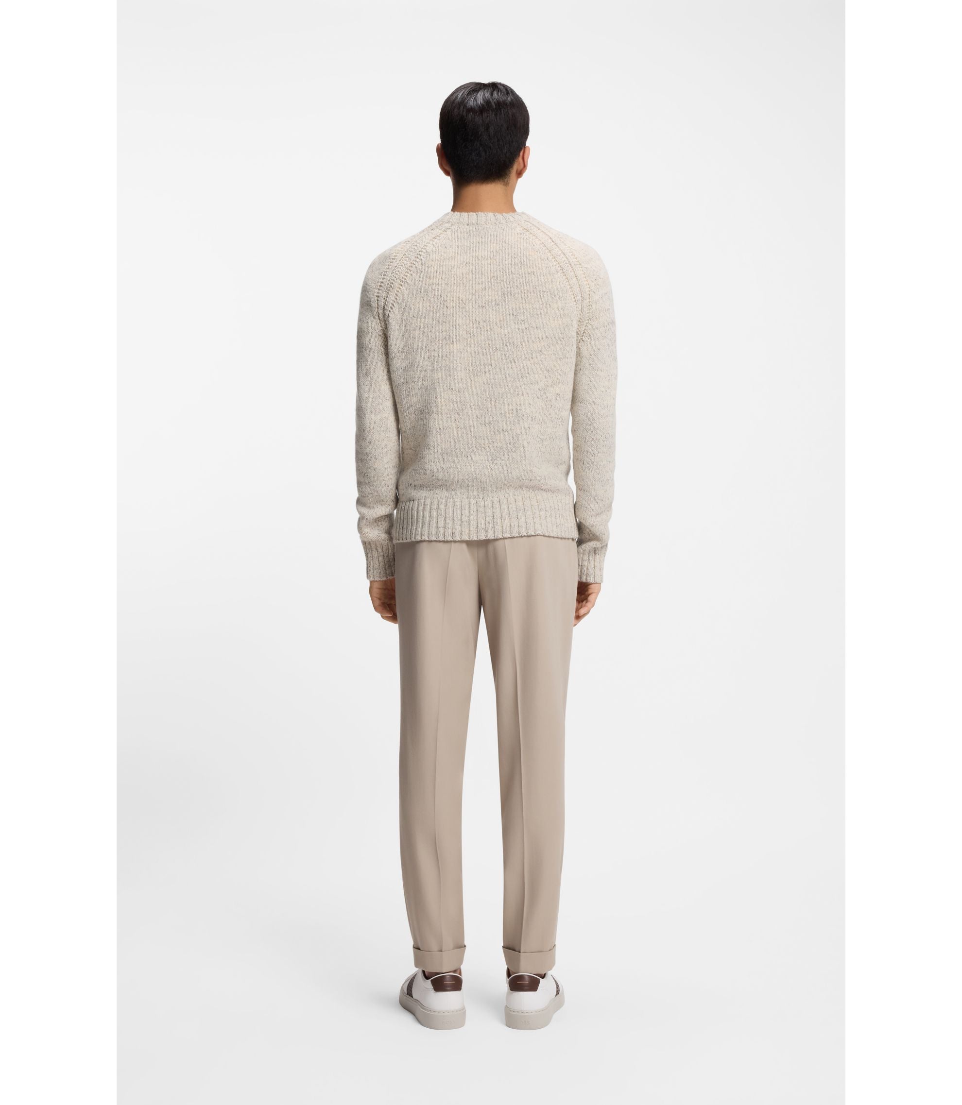 Boss Cashmere Wool Sweater With A Tweed Effect White