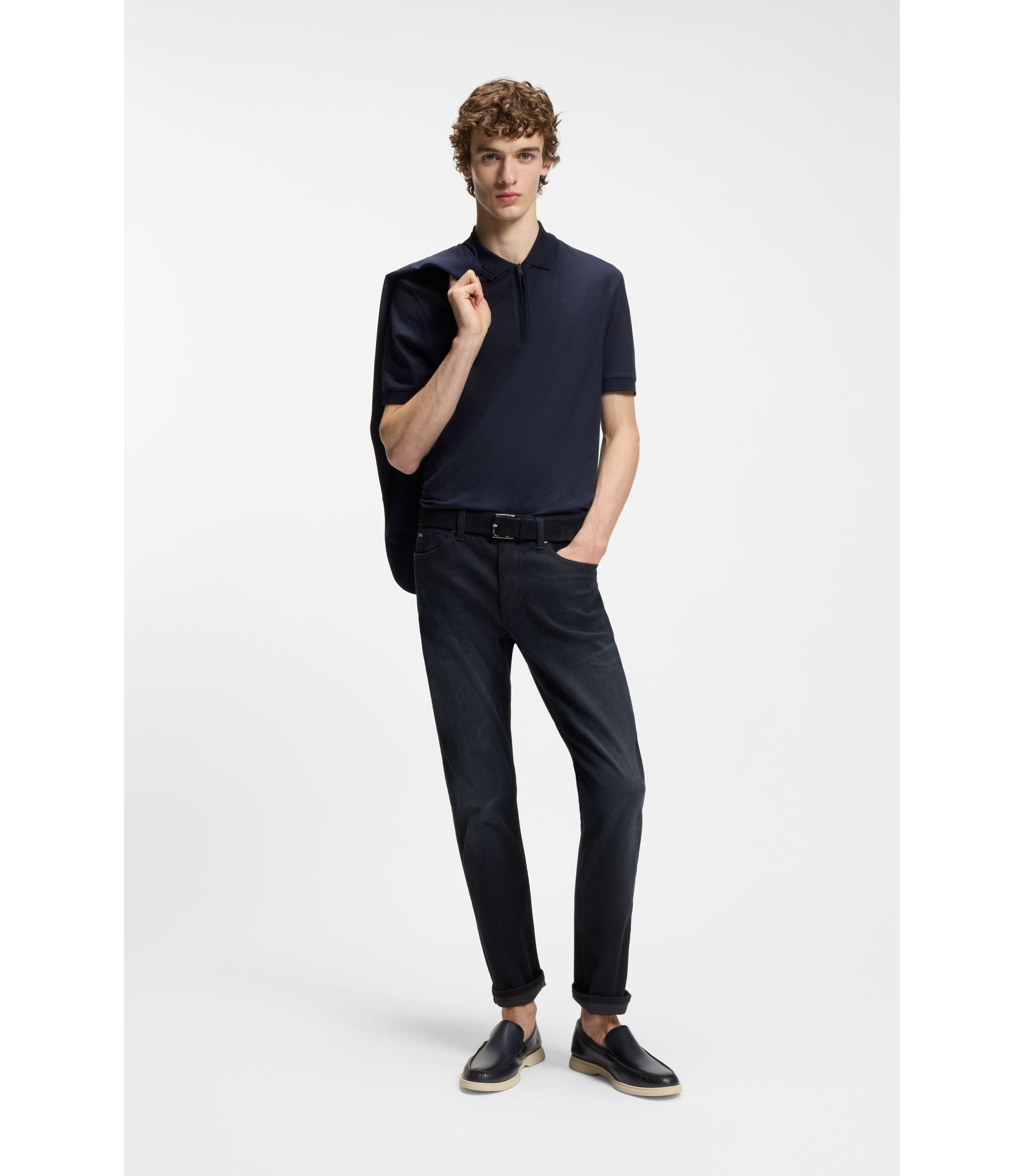 Boss Delaware Blue Slim Fit Jeans In Knitted Denim Dark Blue