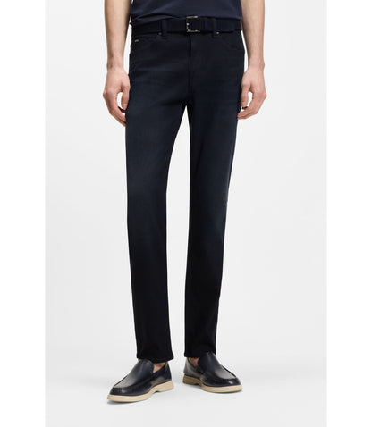 Boss Delaware Blue Slim Fit Jeans In Knitted Denim Dark Blue
