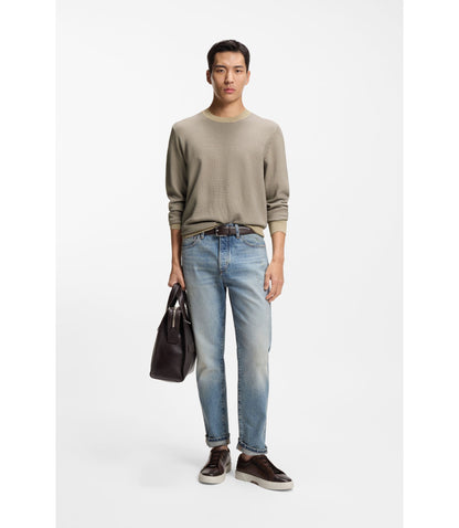 Boss Cotton Silk Sweater With Knitted Structure Khaki