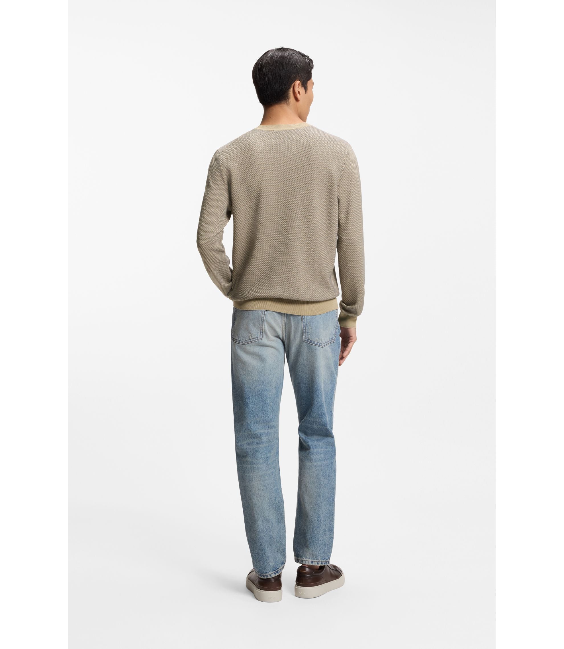 Boss Cotton Silk Sweater With Knitted Structure Khaki