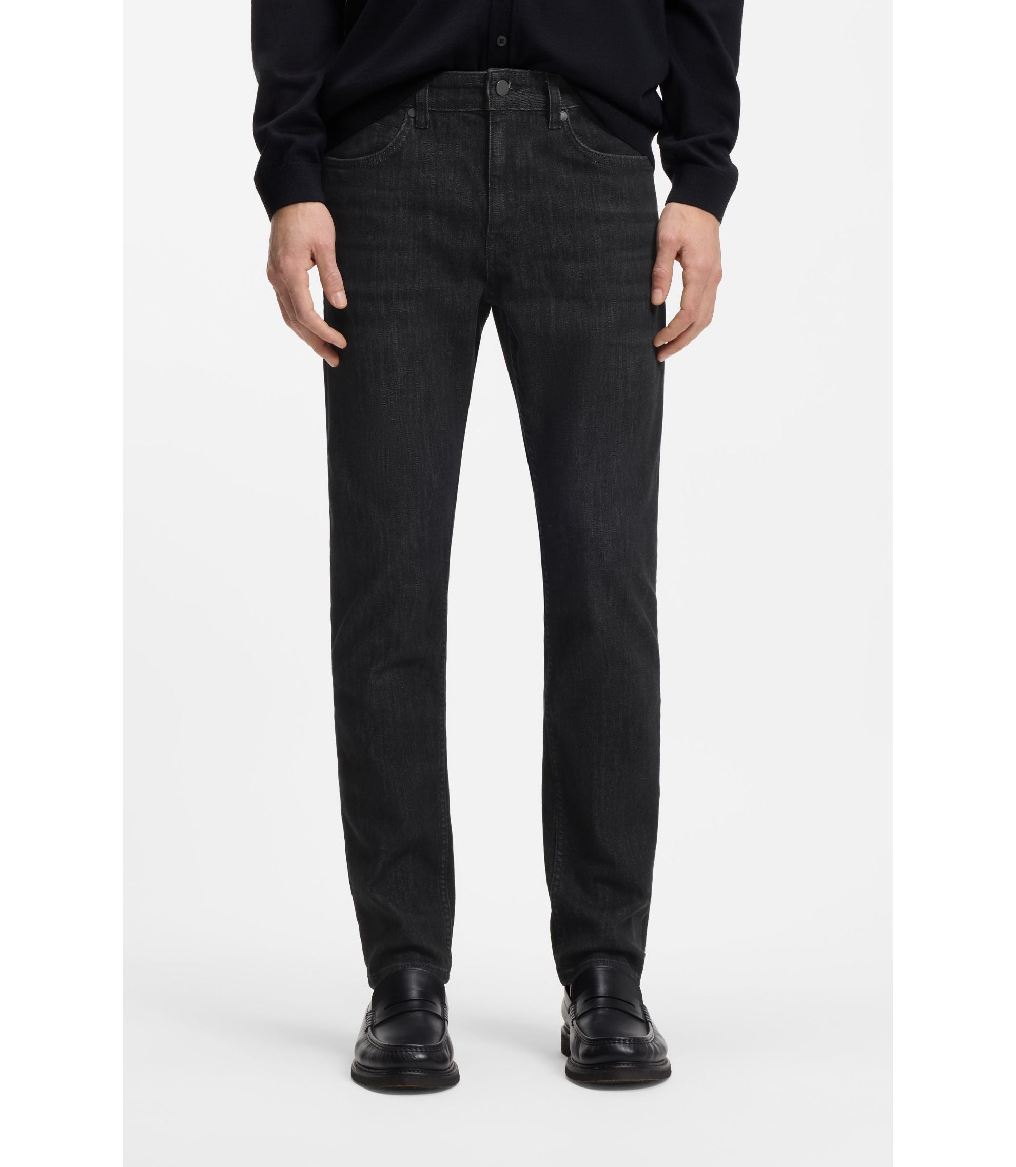 Boss Delaware Grey Slim Fit Jeans In Wrinkle Resistant Denim Black