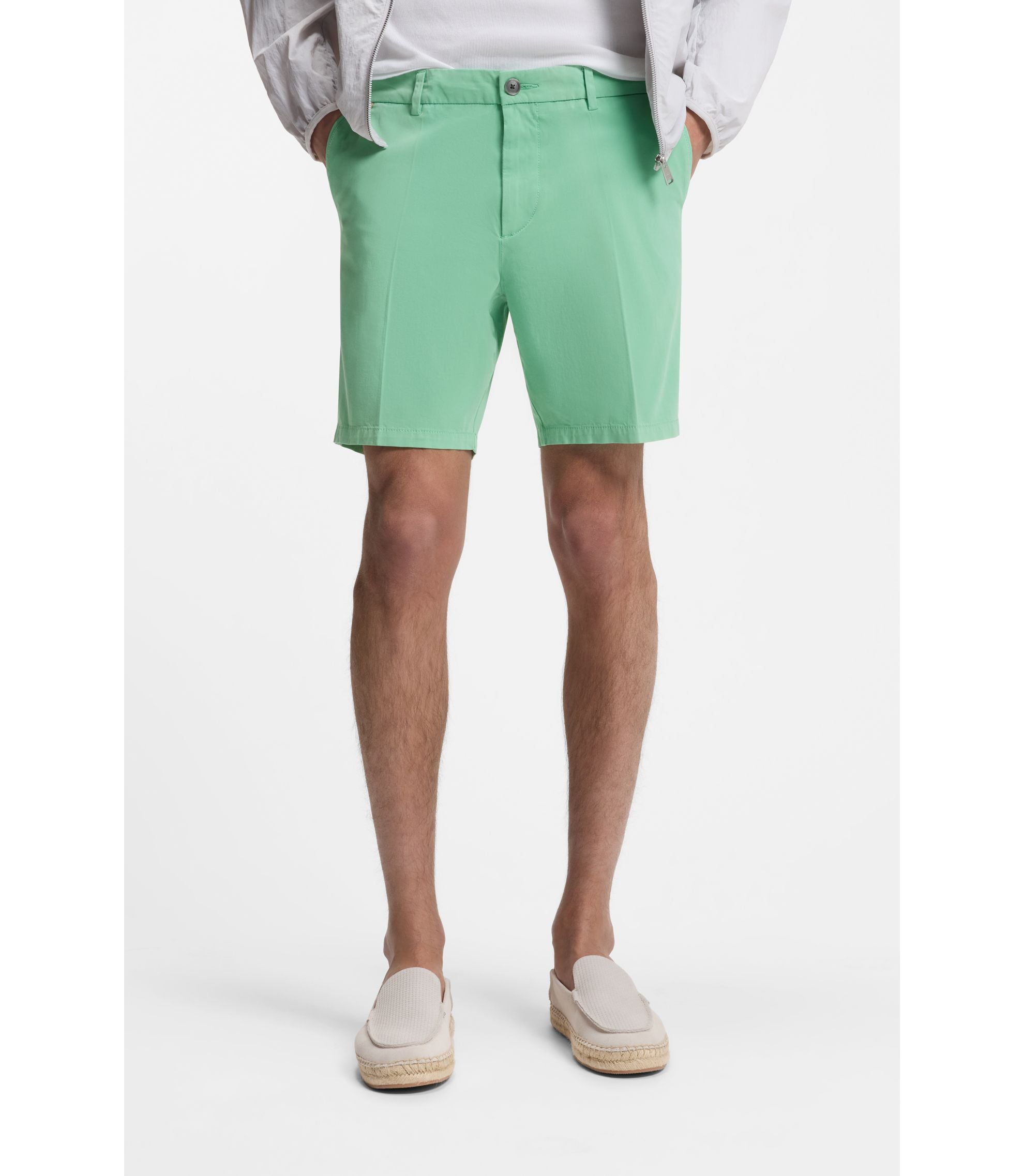Boss Modern Fit Shorts In Stretch Cotton Twill Light Green