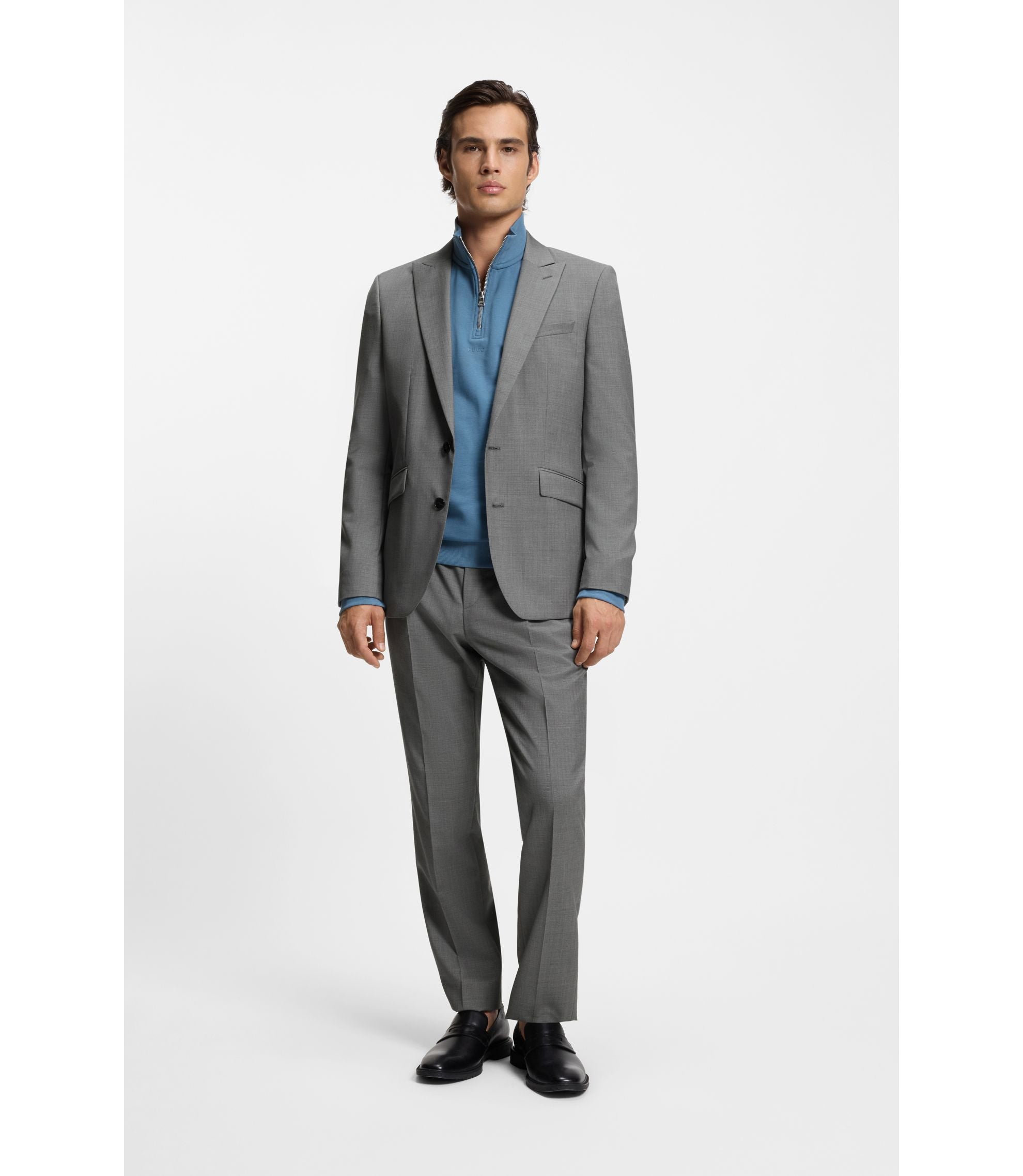 Hugo Extra Slim Fit Trousers In Virgin Wool Dobby Grey