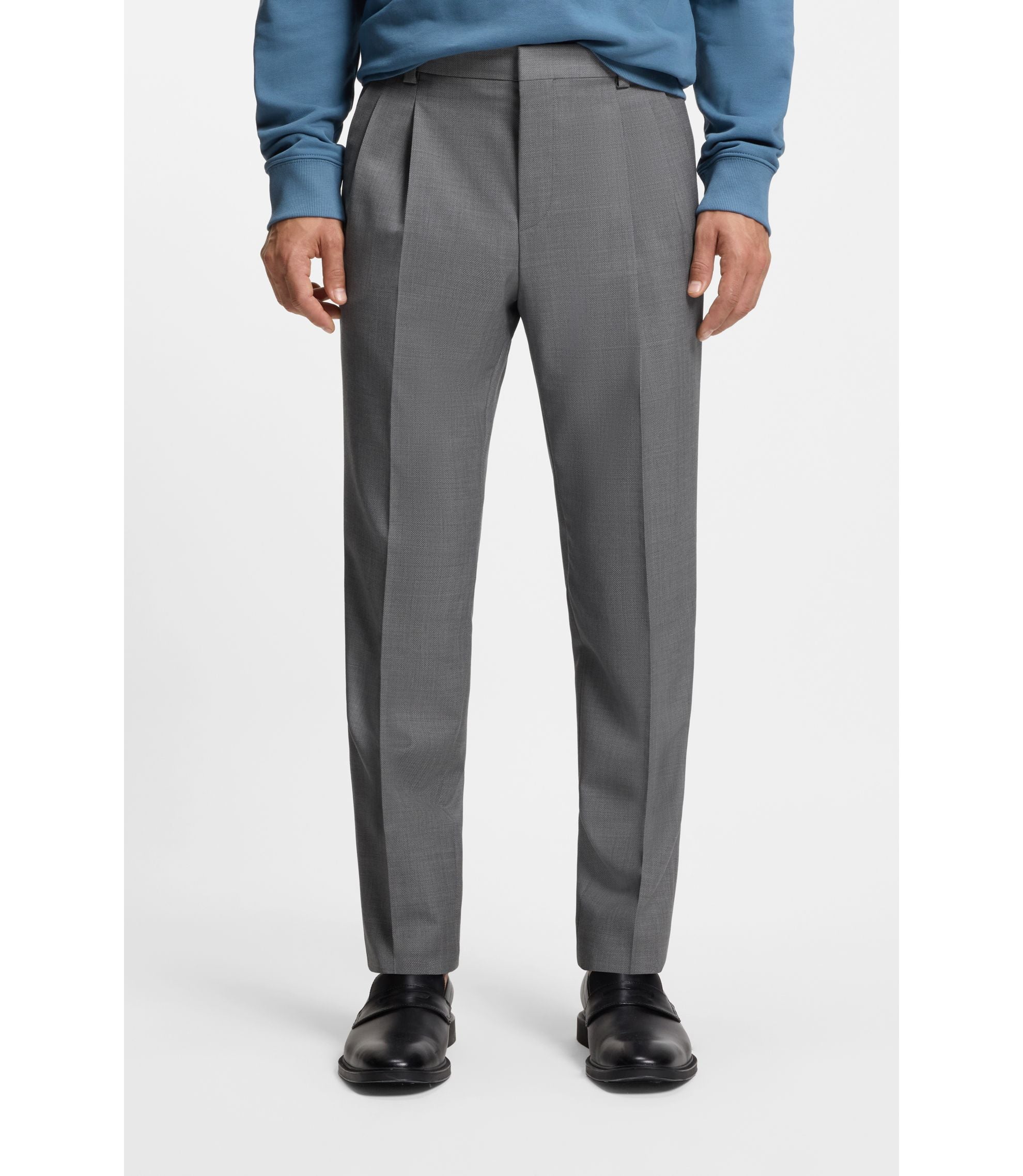 Hugo Extra Slim Fit Trousers In Virgin Wool Dobby Grey