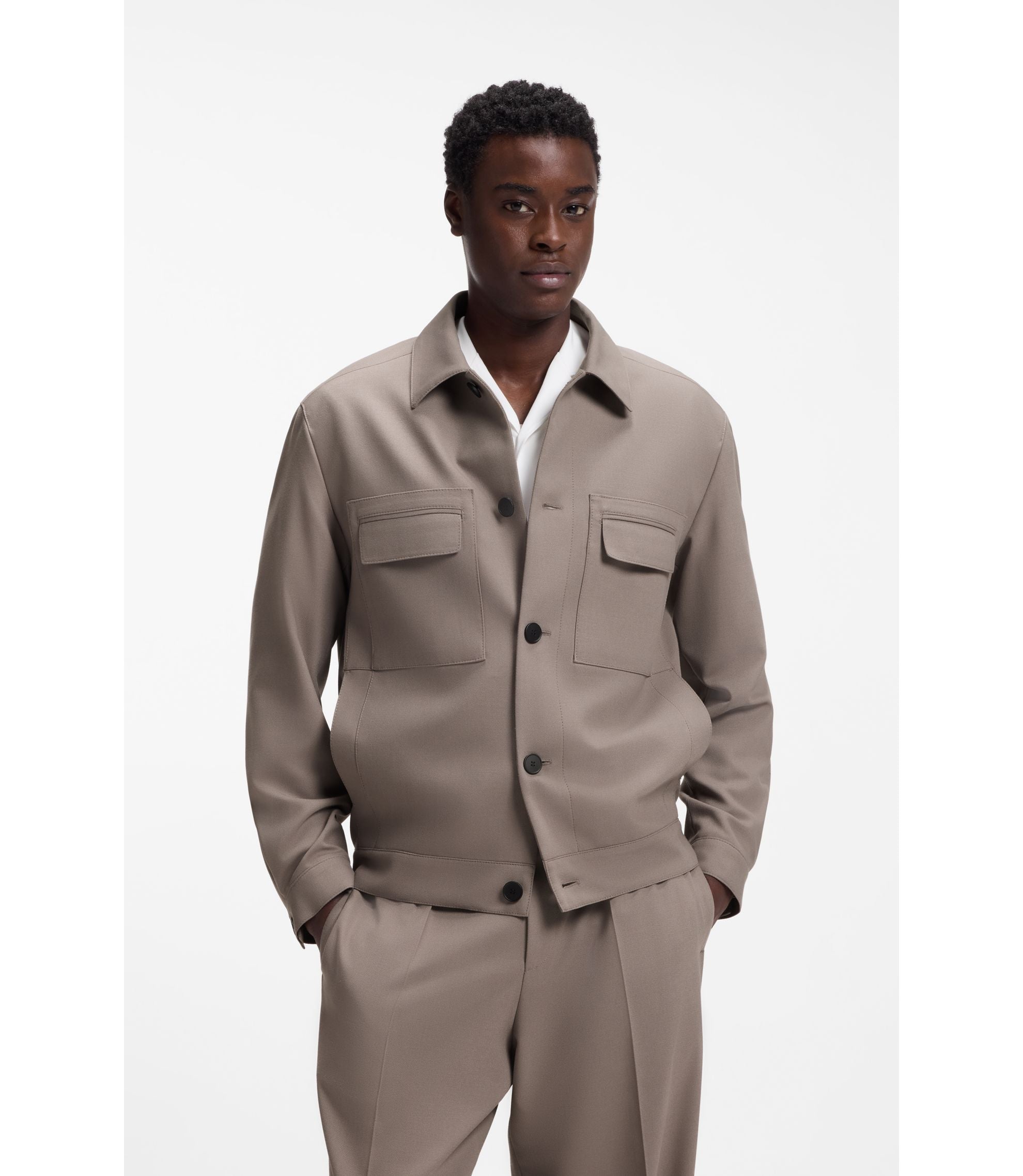 Hugo Slim Fit Jacket In Wrinkle Resistant Twill Light Brown