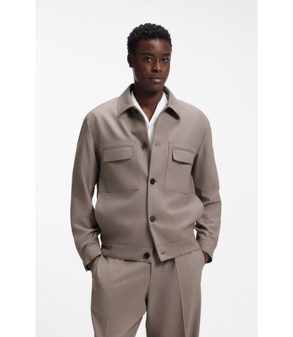 Hugo Slim Fit Jacket In Wrinkle Resistant Twill Light Brown