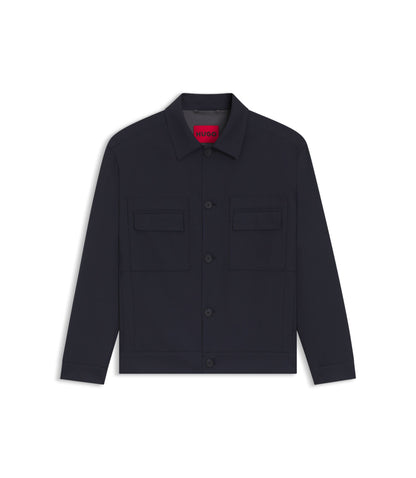 Hugo Slim Fit Jacket In Wrinkle Resistant Twill Dark Blue