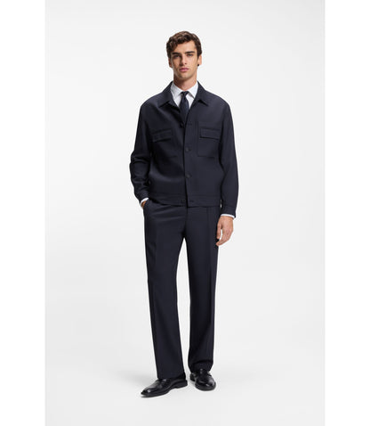 Hugo Slim Fit Jacket In Wrinkle Resistant Twill Dark Blue
