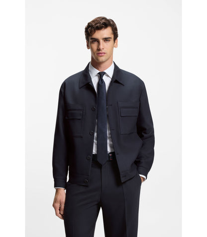 Hugo Slim Fit Jacket In Wrinkle Resistant Twill Dark Blue