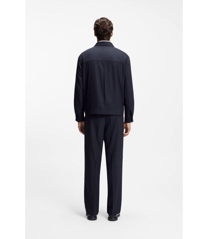 Hugo Slim Fit Jacket In Wrinkle Resistant Twill Dark Blue