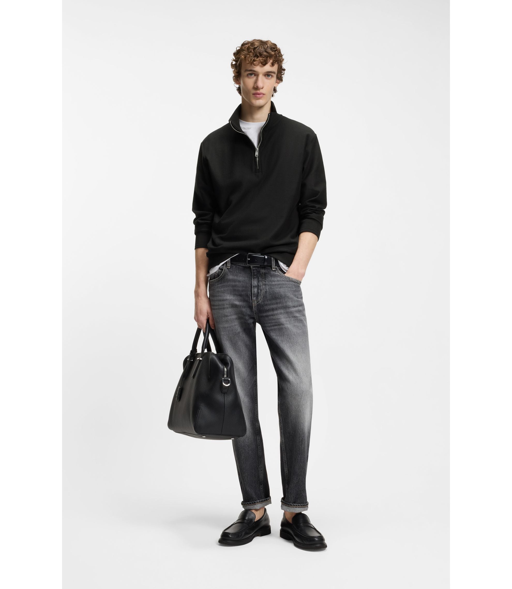 Boss Quarter Zip Sweatshirt In A Cotton Blend Black