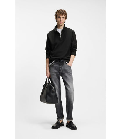 Boss Quarter Zip Sweatshirt In A Cotton Blend Black