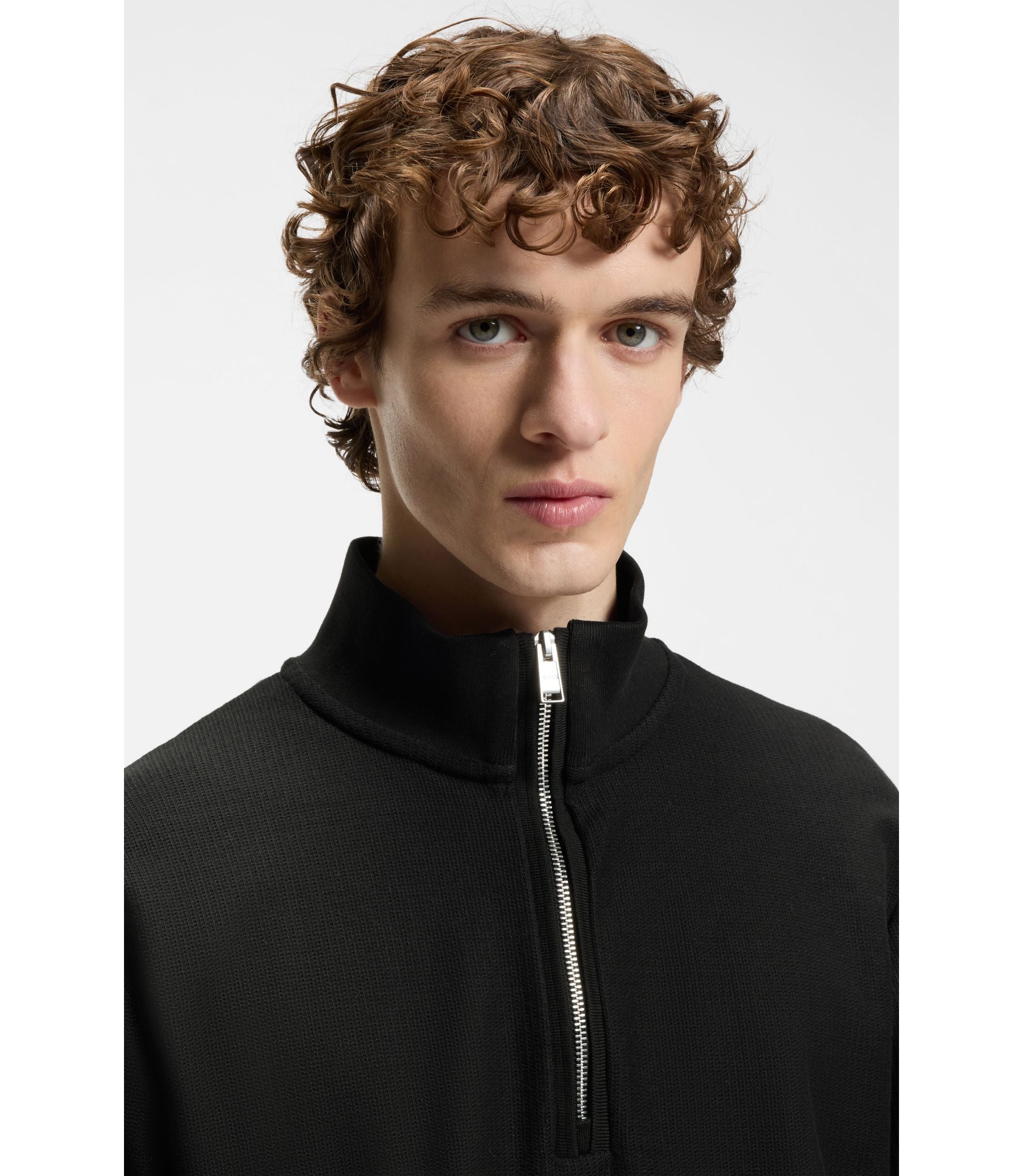 Boss Quarter Zip Sweatshirt In A Cotton Blend Black