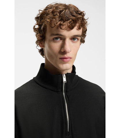 Boss Quarter Zip Sweatshirt In A Cotton Blend Black