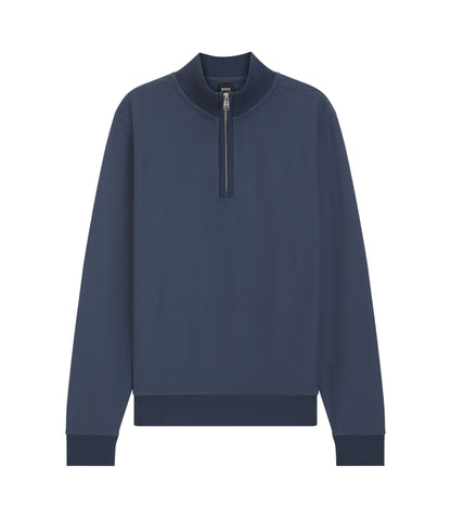 Boss Quarter Zip Sweatshirt In A Cotton Blend Light Blue