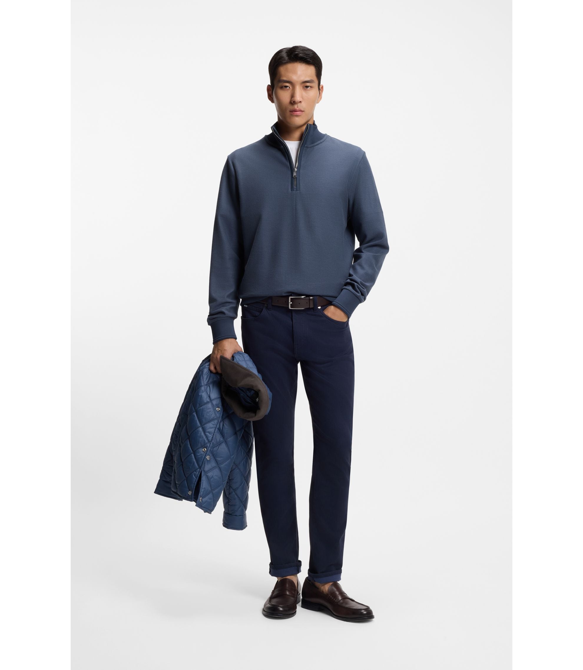 Boss Quarter Zip Sweatshirt In A Cotton Blend Light Blue