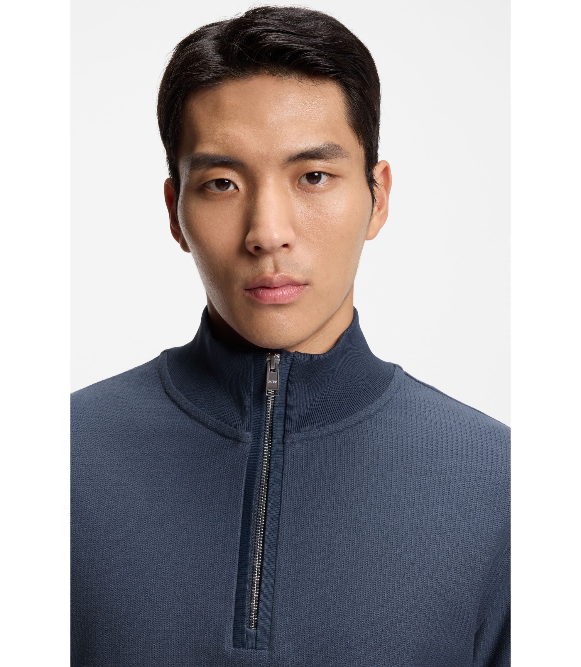 Boss Quarter Zip Sweatshirt In A Cotton Blend Light Blue