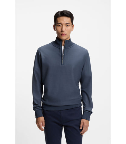 Boss Quarter Zip Sweatshirt In A Cotton Blend Light Blue