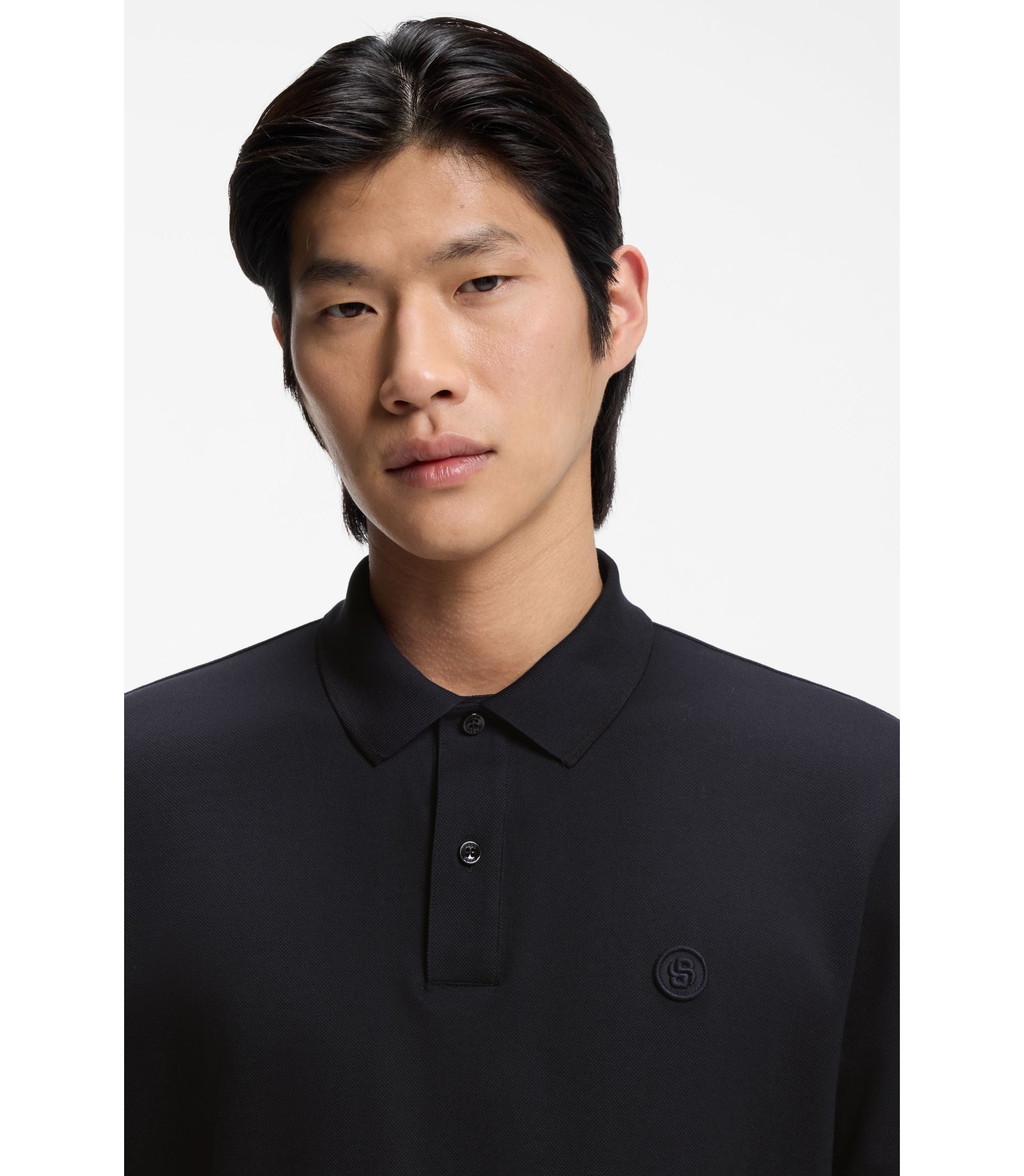 Boss Cotton Piqu Polo Shirt With Double B Monogram Dark Blue
