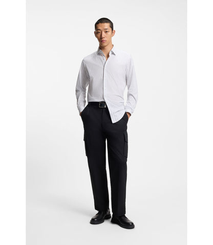 Hugo Modern Fit Shirt In Striped Cotton White