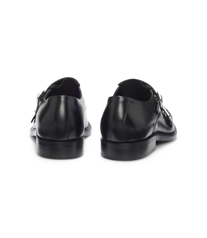 Boss Double Strap Monk Shoes In Leather Black Black