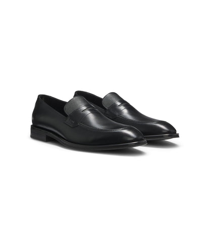 Boss Textured Tongue Loafers In Leather Black Black