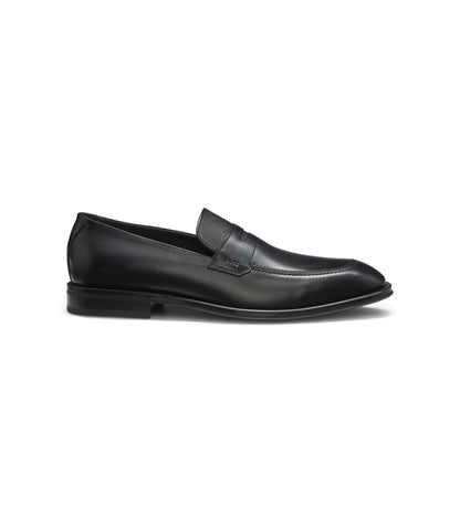 Boss Textured Tongue Loafers In Leather Black Black
