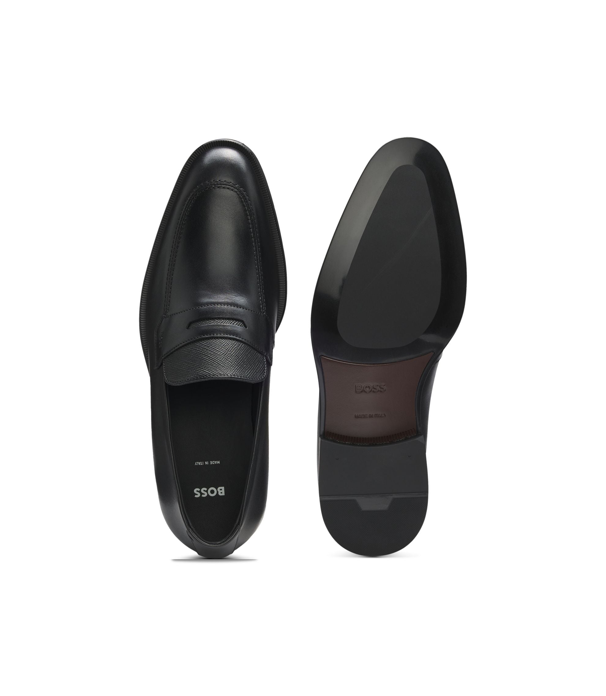 Boss Textured Tongue Loafers In Leather Black Black