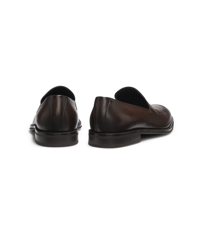 Boss Textured Tongue Loafers In Leather Dark Brown Dark Brown