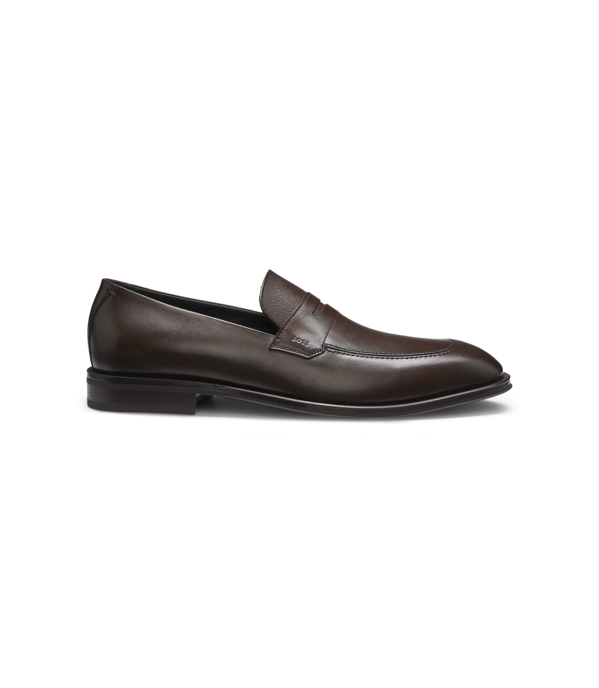 Boss Textured Tongue Loafers In Leather Dark Brown Dark Brown