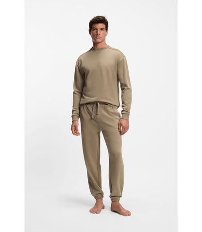Boss Embroidered Logo Tracksuit Bottoms In Cotton Terry Light Brown